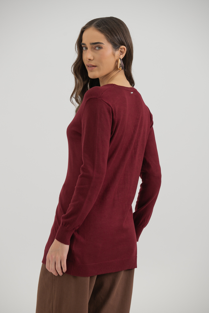9037076 - Cardigan Tricô Decote V VINHO 9037076 - Cardigan Tricô Decote V VINHO