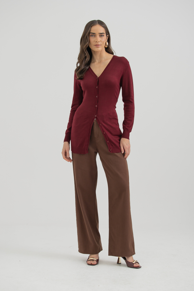 9037076 - Cardigan Tricô Decote V VINHO 9037076 - Cardigan Tricô Decote V VINHO