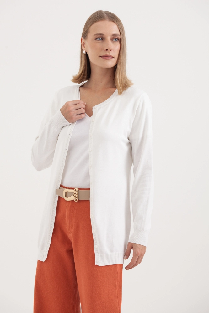9037077 - Cardigan Tricô Gola Redonda BRANCO 9037077 - Cardigan Tricô Gola Redonda BRANCO - Imagem 2