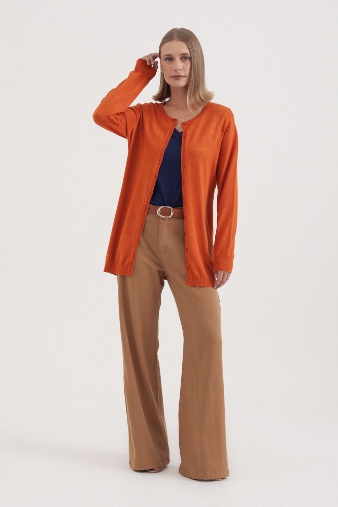 9037077 - Cardigan Tricô Gola Redonda LARANJA 9037077 - Cardigan Tricô Gola Redonda LARANJA