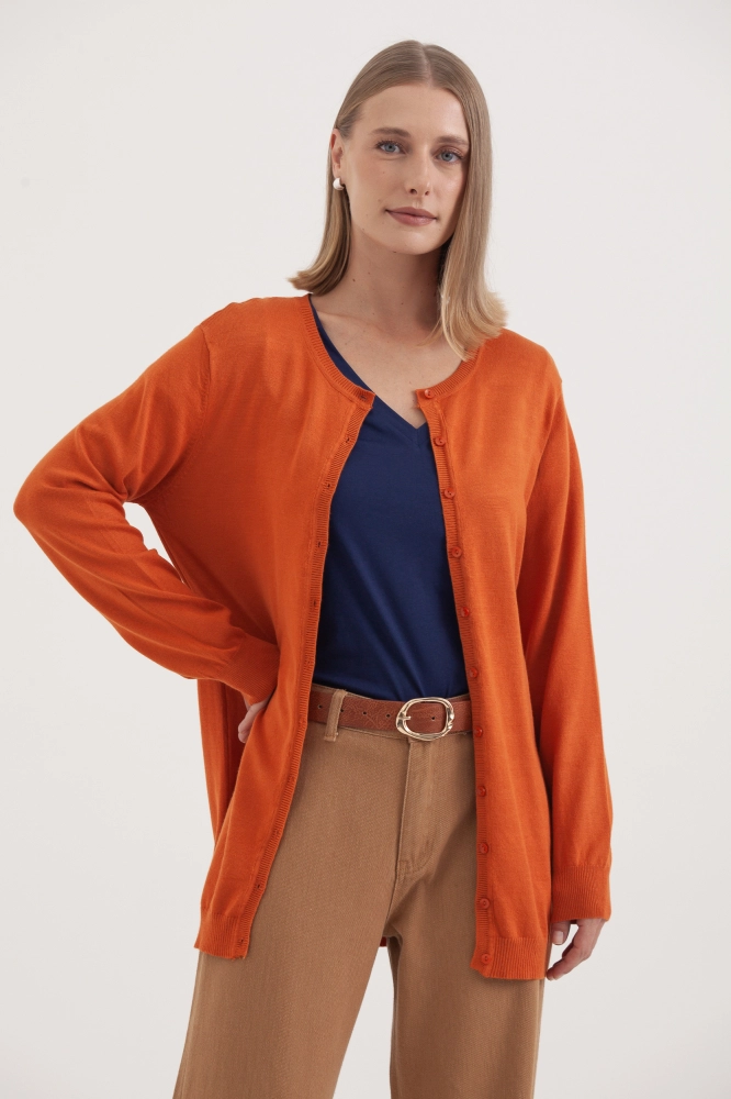 9037077 - Cardigan Tricô Gola Redonda LARANJA 9037077 - Cardigan Tricô Gola Redonda LARANJA - Imagem 2