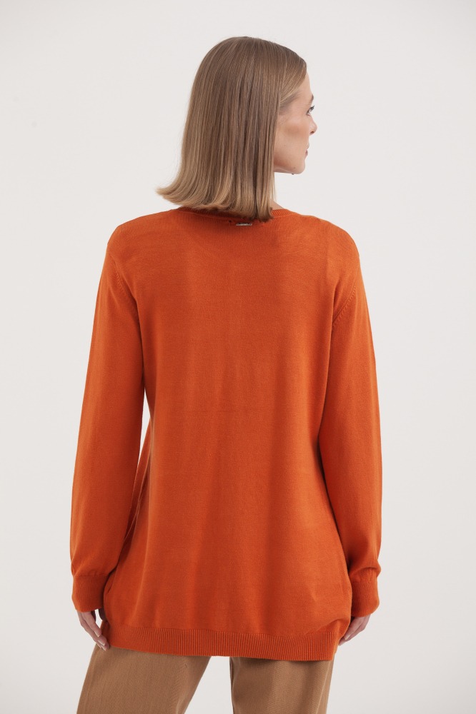 9037077 - Cardigan Tricô Gola Redonda LARANJA 9037077 - Cardigan Tricô Gola Redonda LARANJA