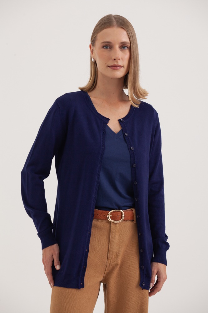 9037077 - Cardigan Tricô Gola Redonda MARINHO 9037077 - Cardigan Tricô Gola Redonda MARINHO