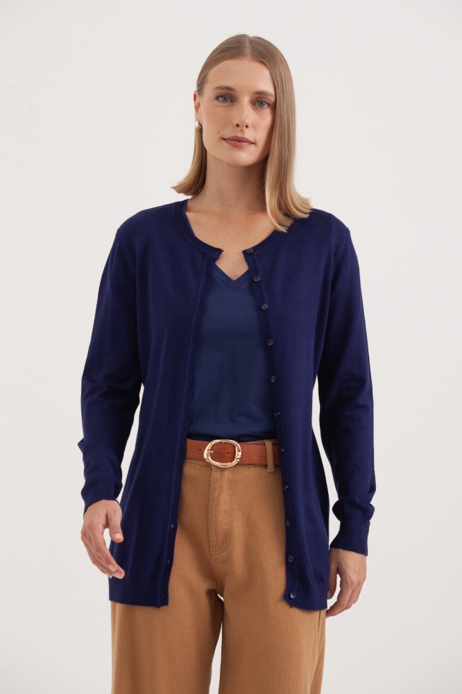 9037077 - Cardigan Tricô Gola Redonda MARINHO 9037077 - Cardigan Tricô Gola Redonda MARINHO
