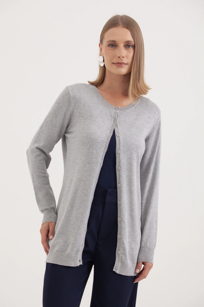 9037077 - Cardigan Tricô Gola Redonda MESCLA - Imagem 1