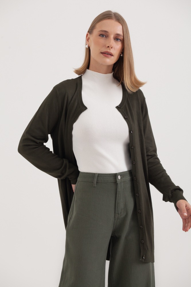 9037077 - Cardigan Tricô Gola Redonda VERDE 9037077 - Cardigan Tricô Gola Redonda VERDE