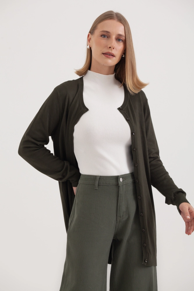 9037077 - Cardigan Tricô Gola Redonda VERDE 9037077 - Cardigan Tricô Gola Redonda VERDE - Imagem 2