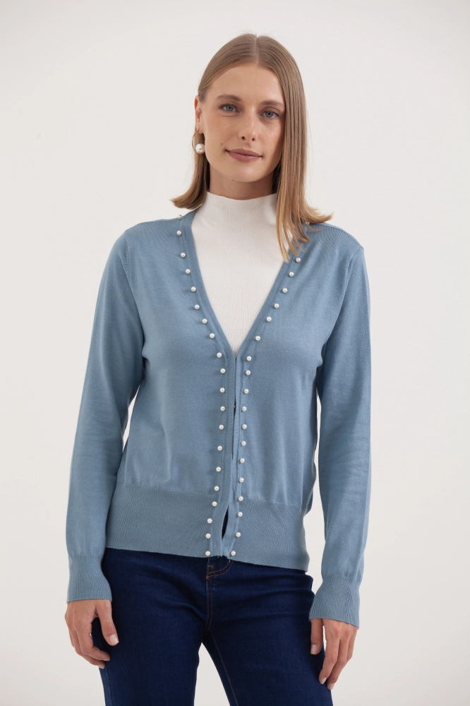 9037080 - Cardigan Tricô Com Pérolas AZUL 9037080 - Cardigan Tricô Com Pérolas AZUL - Imagem 1