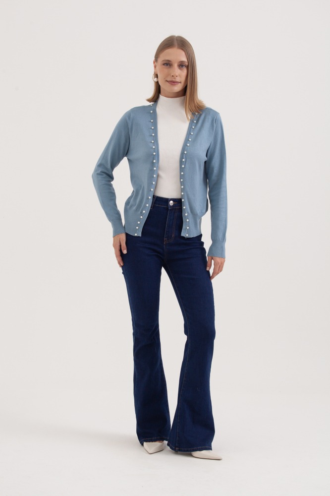 9037080 - Cardigan Tricô Com Pérolas AZUL 9037080 - Cardigan Tricô Com Pérolas AZUL