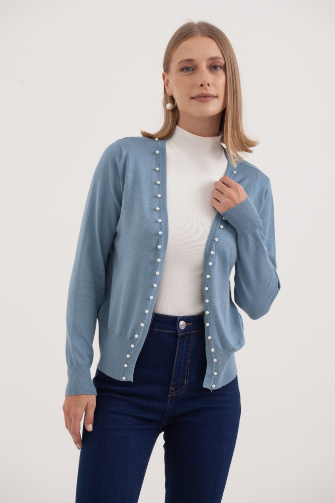 9037080 - Cardigan Tricô Com Pérolas AZUL 9037080 - Cardigan Tricô Com Pérolas AZUL