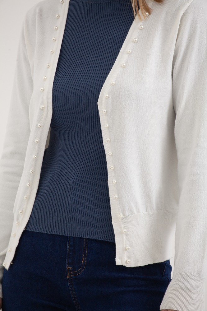 9037080 - Cardigan Tricô Com Pérolas BRANCO 9037080 - Cardigan Tricô Com Pérolas BRANCO