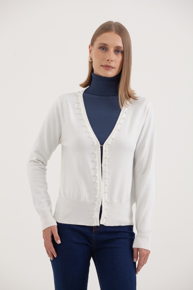 9037080 - Cardigan Tricô Com Pérolas BRANCO 9037080 - Cardigan Tricô Com Pérolas BRANCO