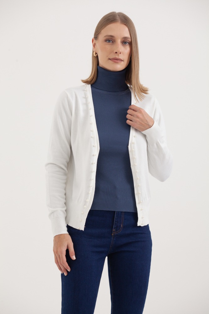 9037080 - Cardigan Tricô Com Pérolas BRANCO 9037080 - Cardigan Tricô Com Pérolas BRANCO