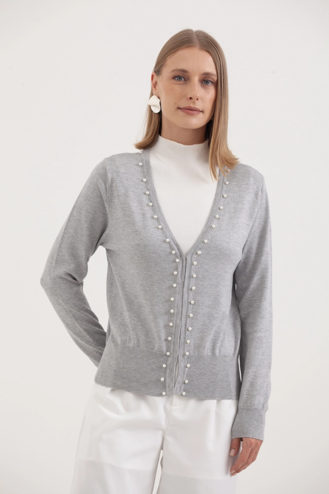 9037080 - Cardigan Tricô Com Pérolas MESCLA 9037080 - Cardigan Tricô Com Pérolas MESCLA - Imagem 1