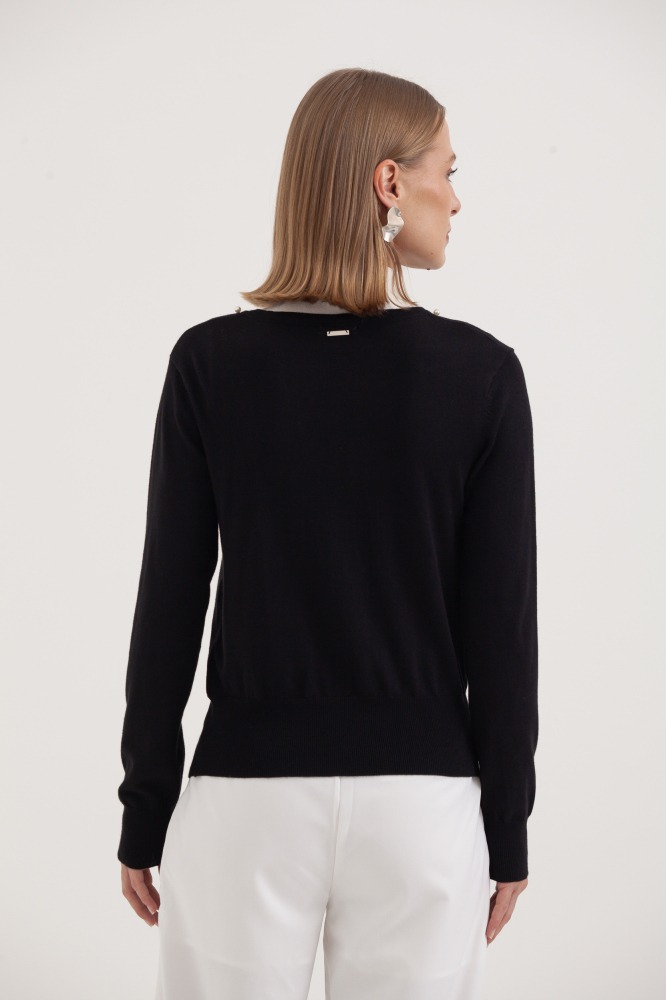 9037080 - Cardigan Tricô Com Pérolas PRETO 9037080 - Cardigan Tricô Com Pérolas PRETO