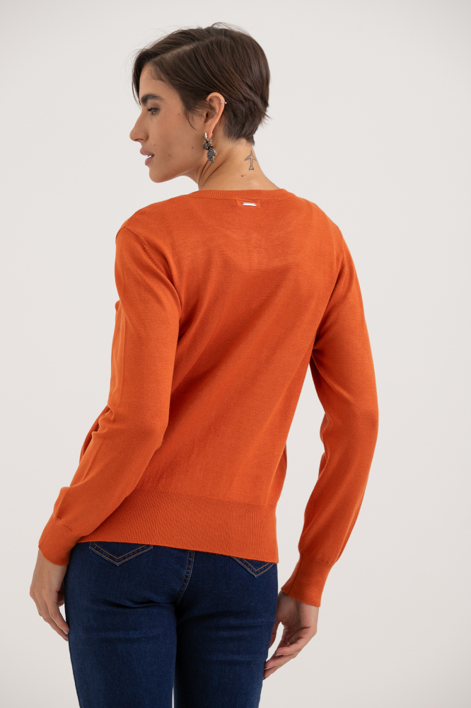 9037081 - Cardigan Gola Redonda LARANJA
