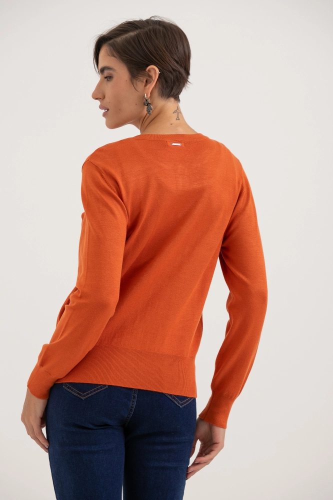9037081 - Cardigan Gola Redonda LARANJA - Imagem 2