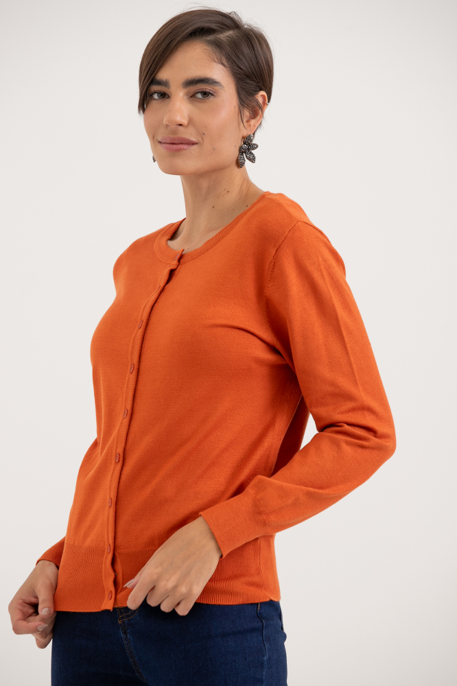 9037081 - Cardigan Gola Redonda LARANJA