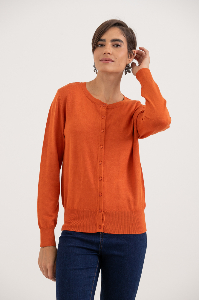 9037081 - Cardigan Gola Redonda LARANJA