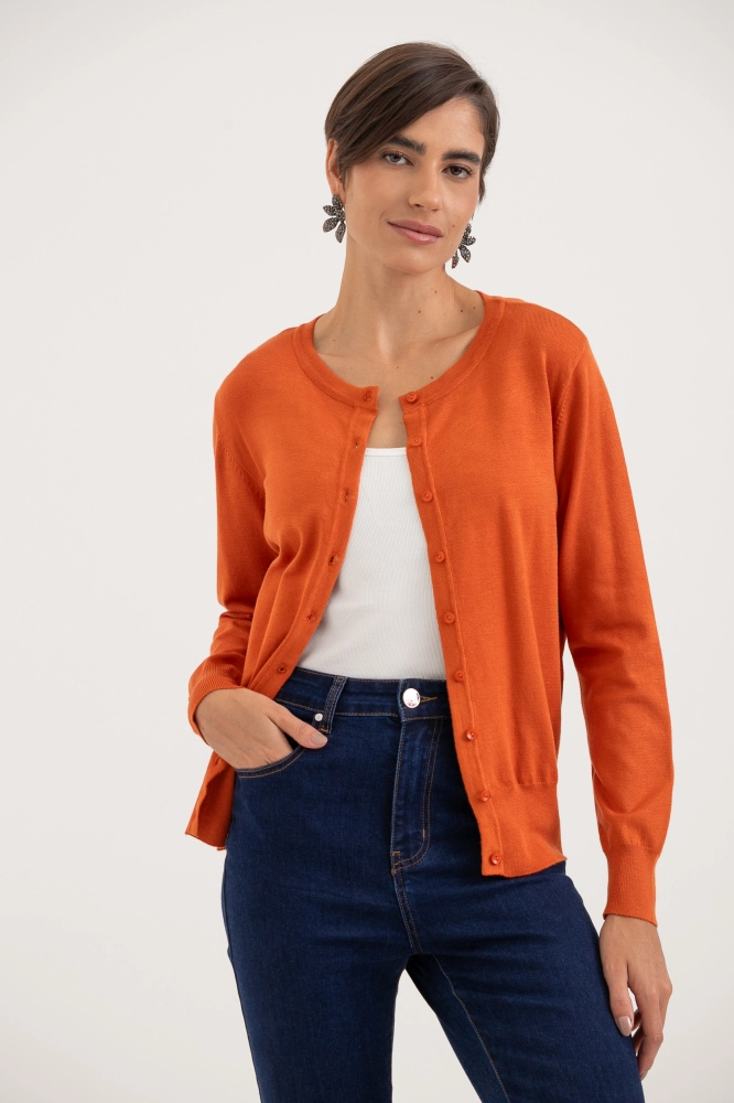 9037081 - Cardigan Gola Redonda LARANJA - Imagem 1