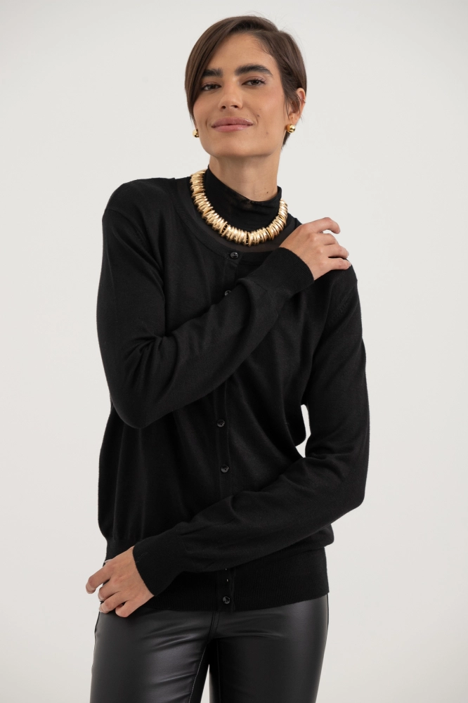 9037081 - Cardigan Gola Redonda PRETO 9037081 - Cardigan Gola Redonda PRETO - Imagem 1