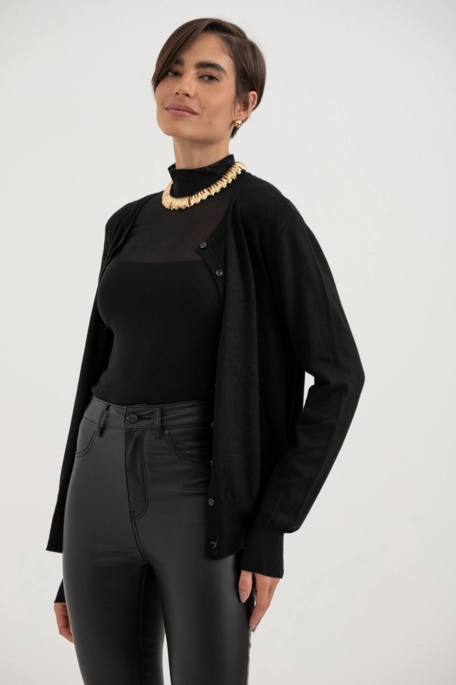 9037081 - Cardigan Gola Redonda PRETO 9037081 - Cardigan Gola Redonda PRETO - Imagem 2