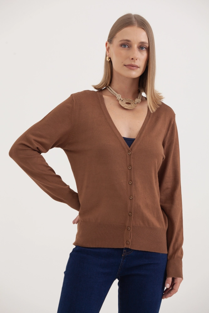 9037082 - Cardigan Decote V MARROM 9037082 - Cardigan Decote V MARROM - Imagem 1