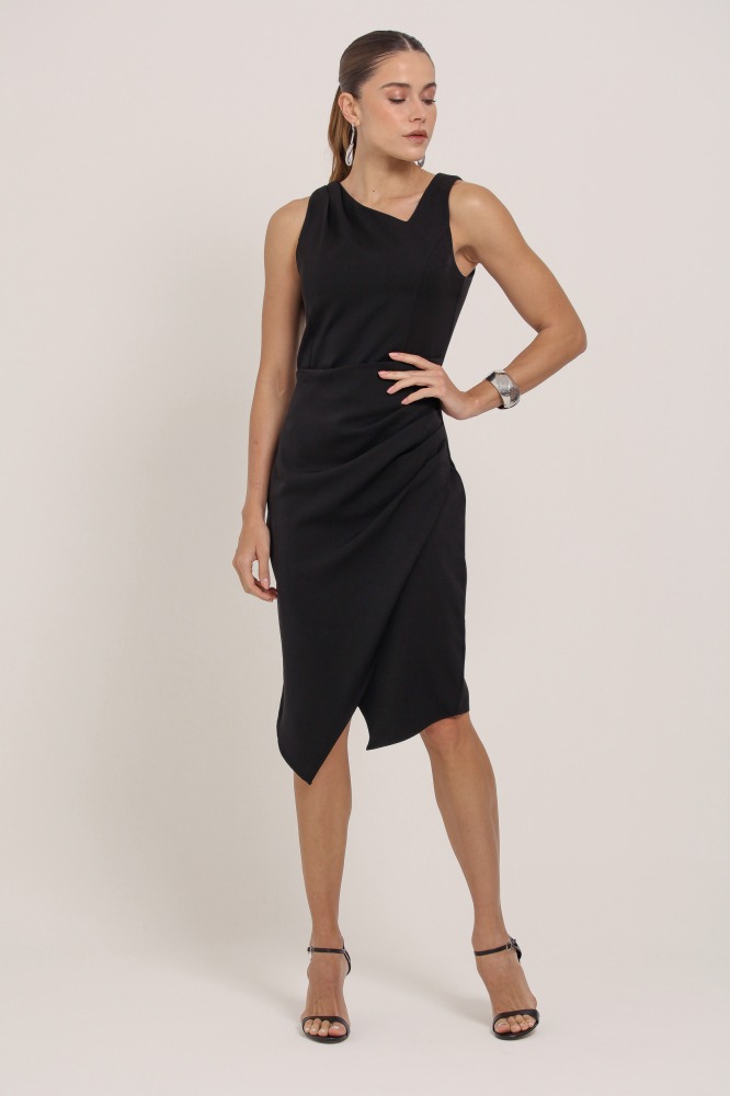 9037088 - Vestido Midi Assimétrico PRETO
