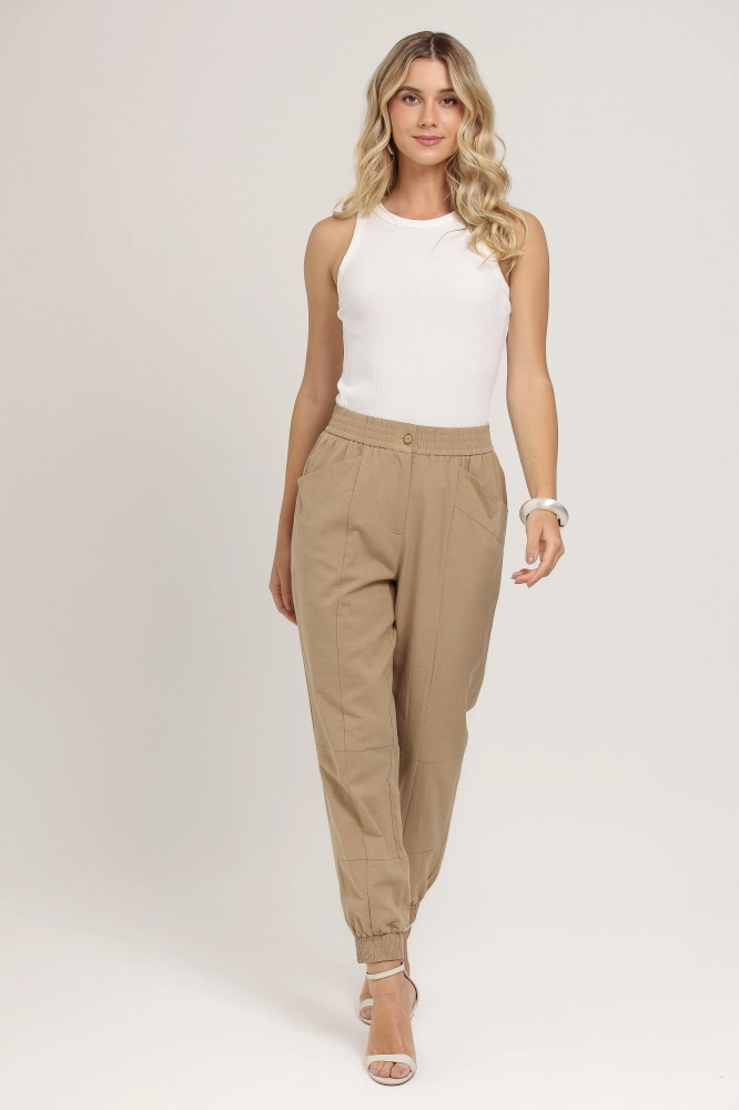 9037090 - Calça Jogging Linho BEGE