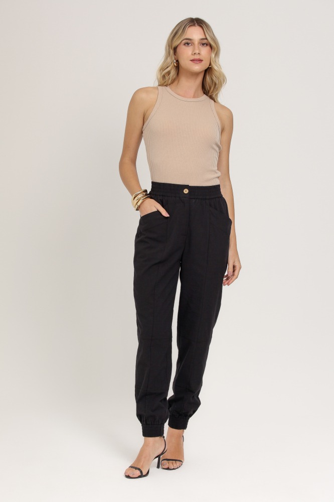 9037090 - Calça Jogging Linho PRETO