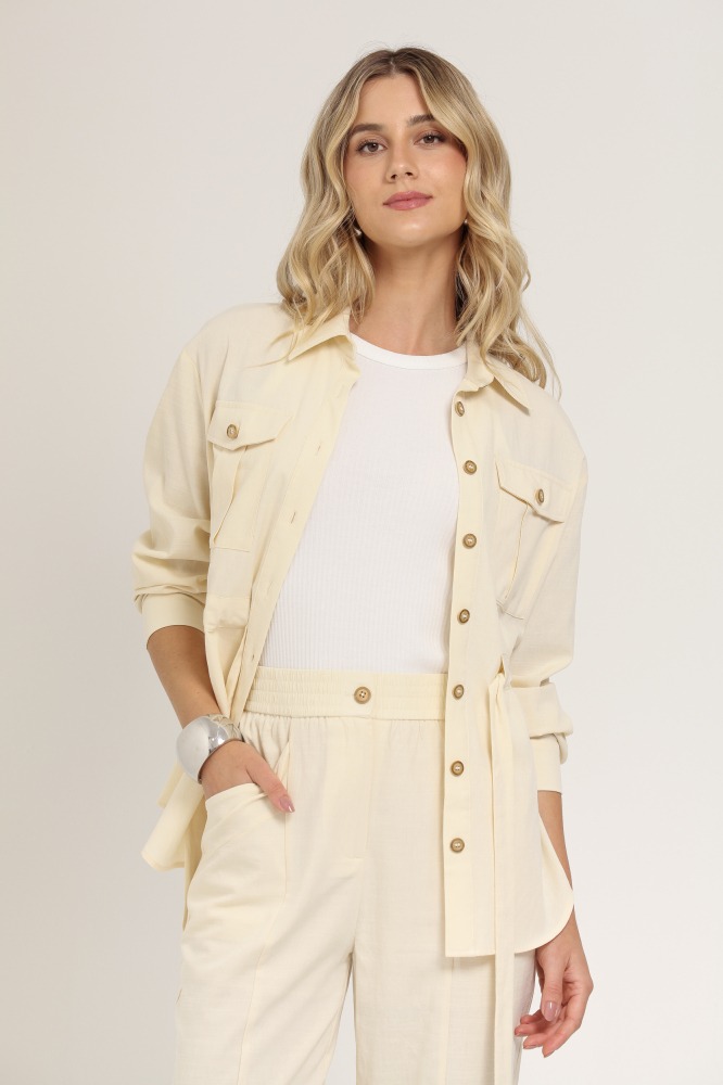 9037091 - Camisa Parka Confeccionada Linho AMARELO