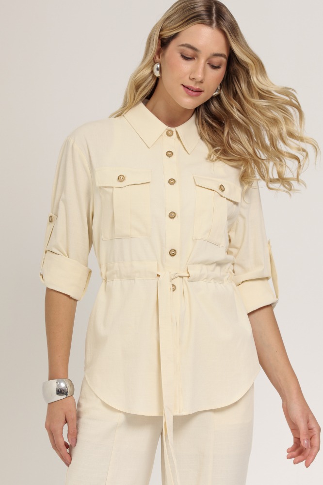 9037091 - Camisa Parka Confeccionada Linho AMARELO