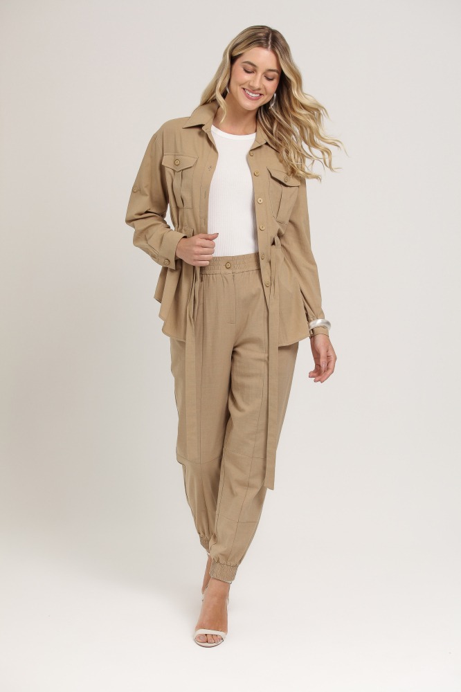 9037091 - Camisa Parka Confeccionada Linho BEGE