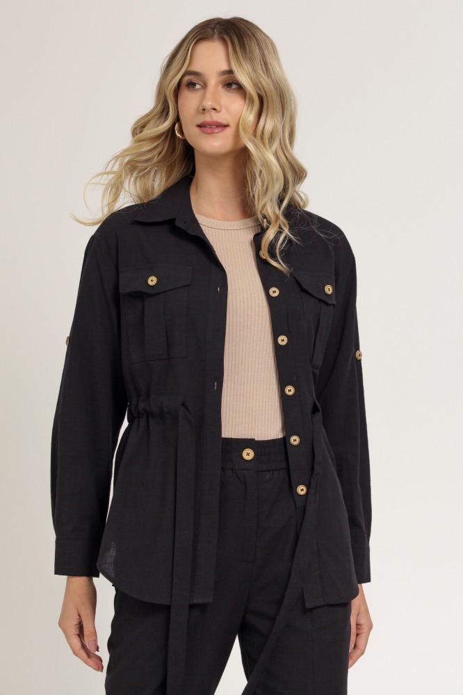 9037091 - Camisa Parka Confeccionada Linho PRETO 9037091 - Camisa Parka Confeccionada Linho PRETO