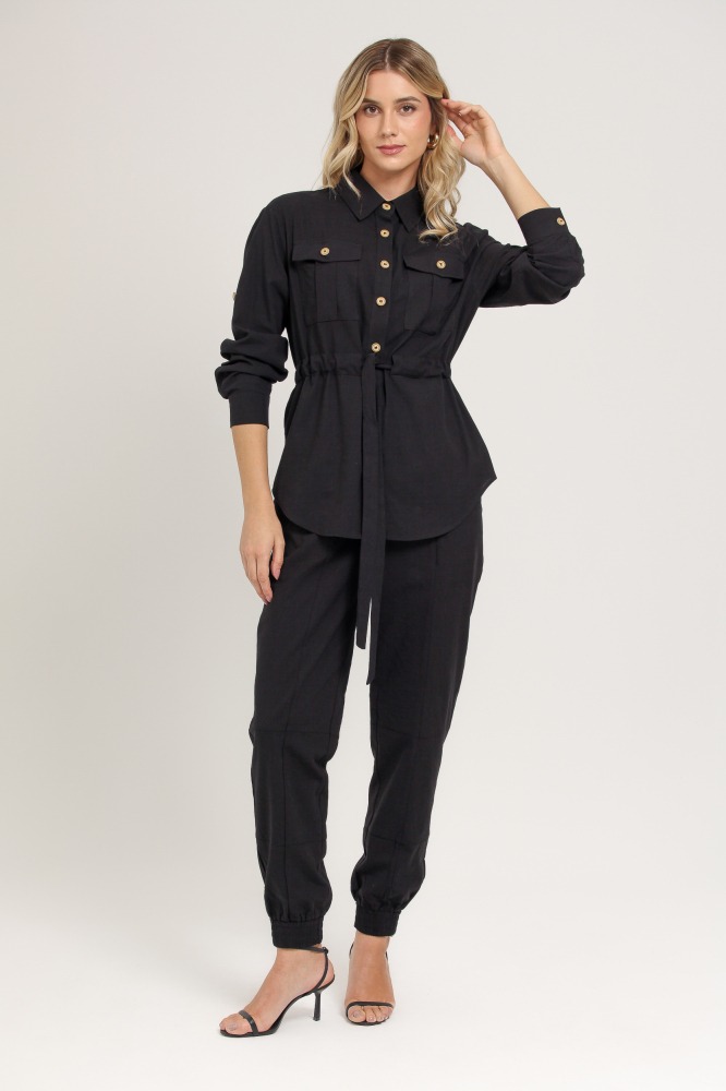 9037091 - Camisa Parka Confeccionada Linho PRETO 9037091 - Camisa Parka Confeccionada Linho PRETO