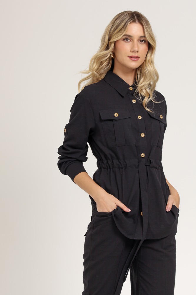 9037091 - Camisa Parka Confeccionada Linho PRETO 9037091 - Camisa Parka Confeccionada Linho PRETO