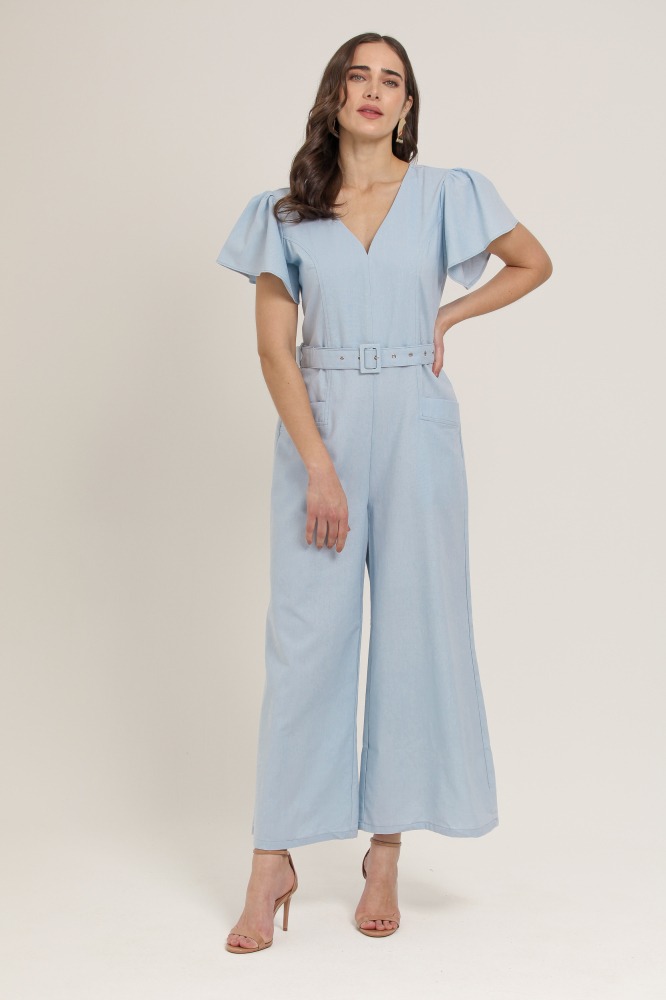 9037095 - Macacão Pantalona Com Faixa AZUL