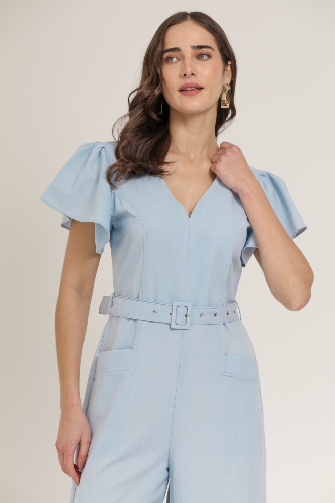 9037095 - Macacão Pantalona Com Faixa AZUL