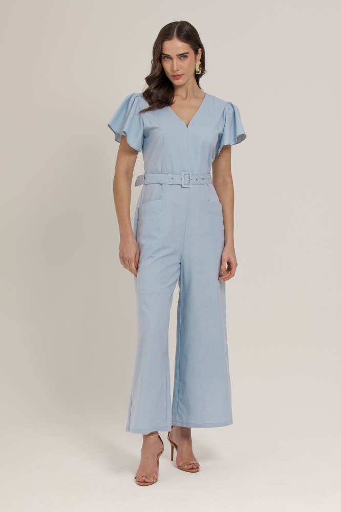 9037095 - Macacão Pantalona Com Faixa AZUL