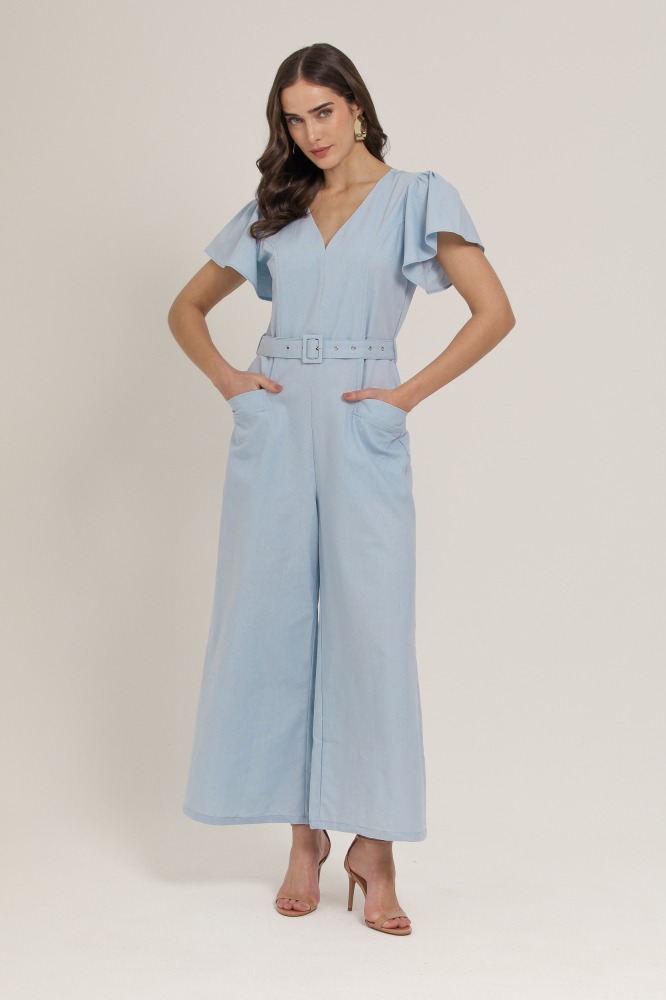 9037095 - Macacão Pantalona Com Faixa AZUL