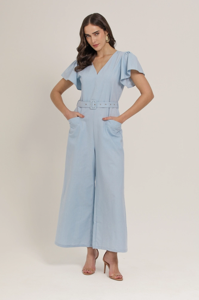 9037095 - Macacão Pantalona Com Faixa AZUL
