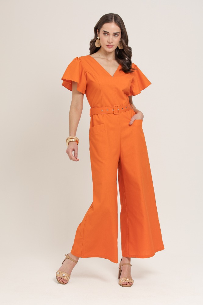 9037095 - Macacão Pantalona Com Faixa LARANJA