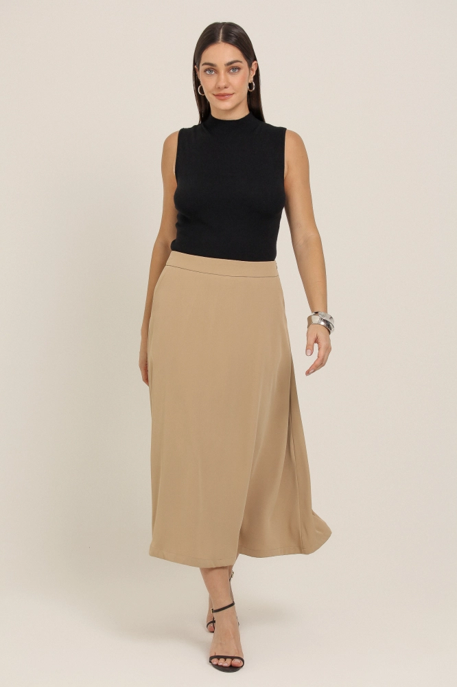 9037101 - Saia Midi Evasê BEGE