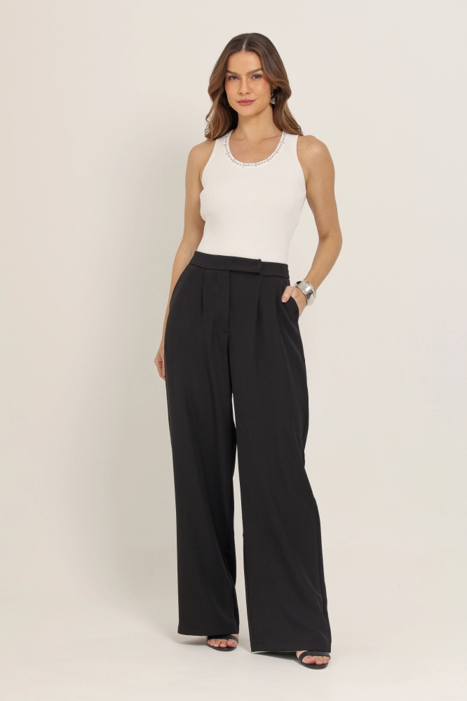 9037111 - Calça Alfaiataria Pantalona PRETO
