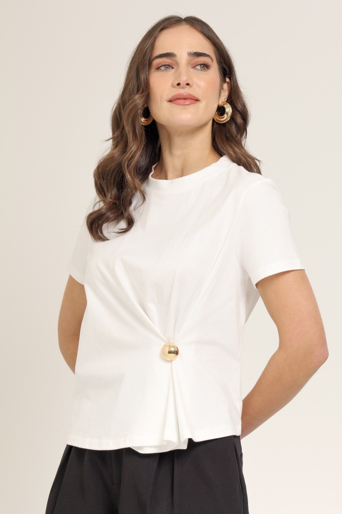 9037112 - BLUSA DE MALHA COM DETALHE NA CINTURA BRANCO