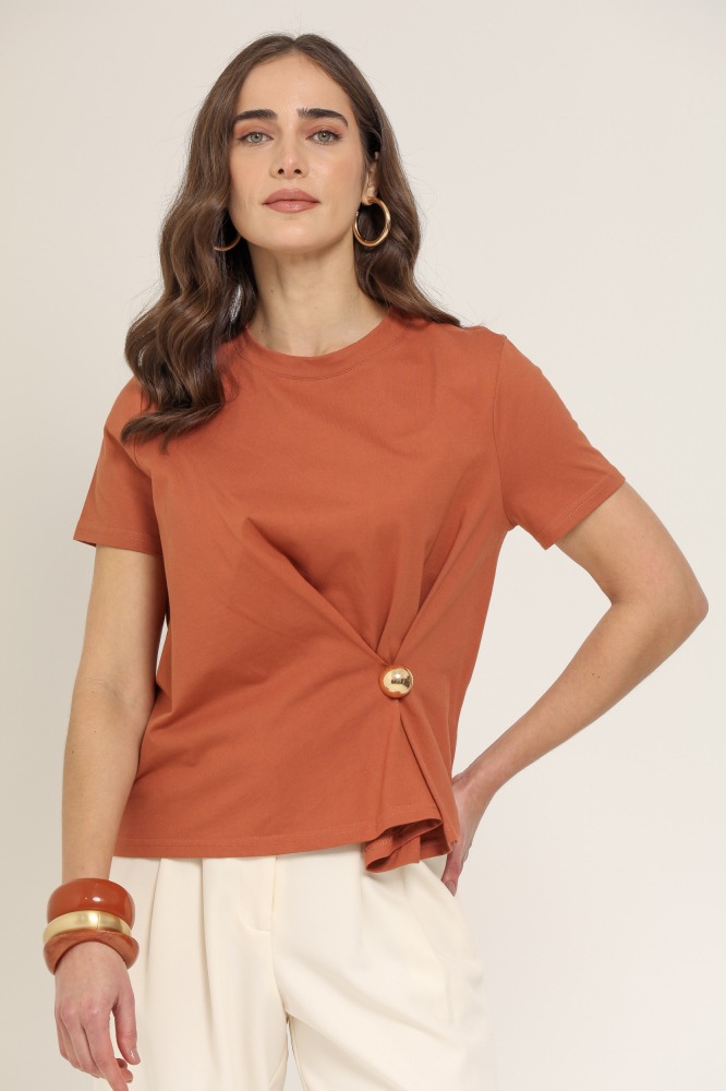 9037112 - BLUSA DE MALHA COM DETALHE NA CINTURA TERRACOTA