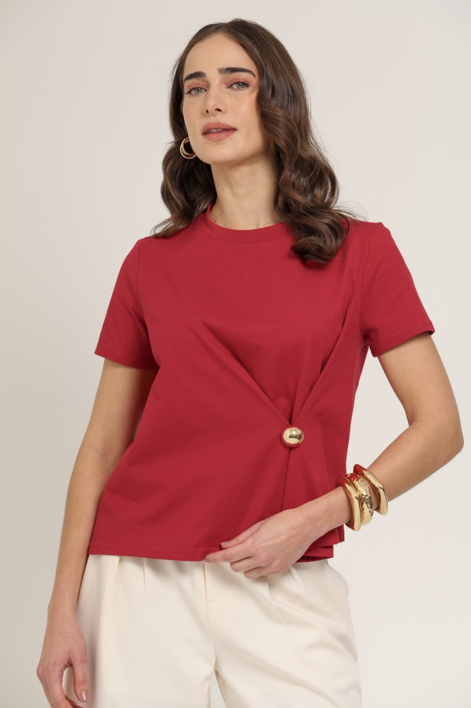 9037112 - BLUSA DE MALHA COM DETALHE NA CINTURA VERMELHO