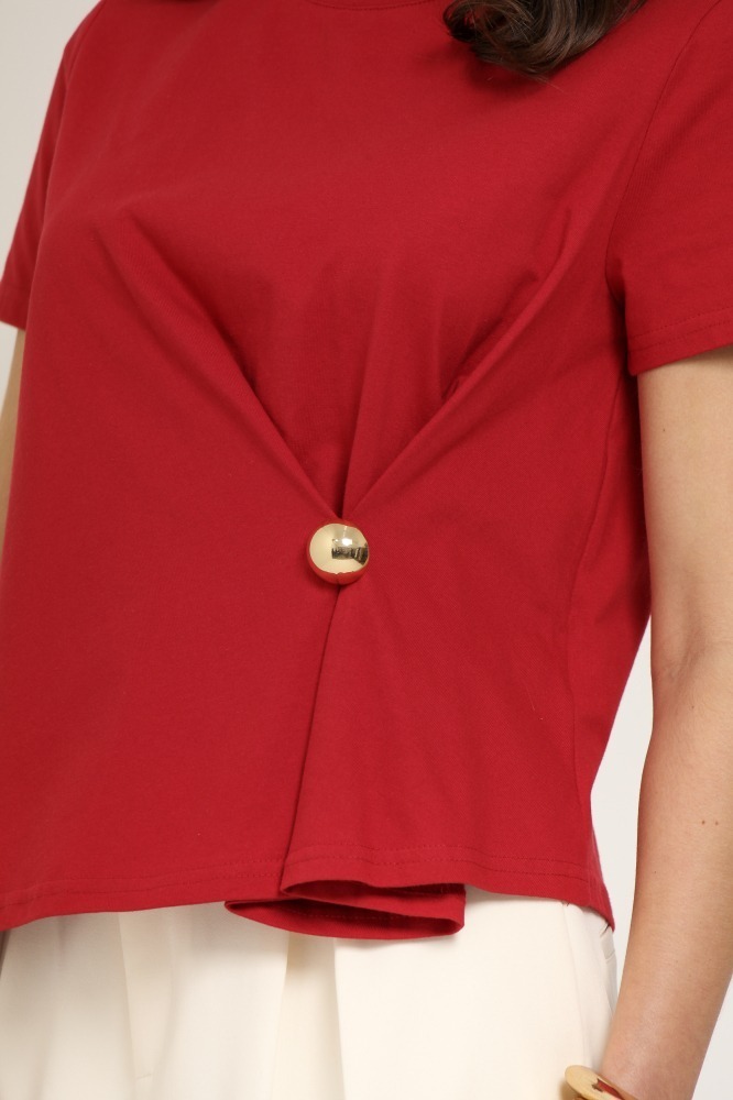 9037112 - BLUSA DE MALHA COM DETALHE NA CINTURA VERMELHO