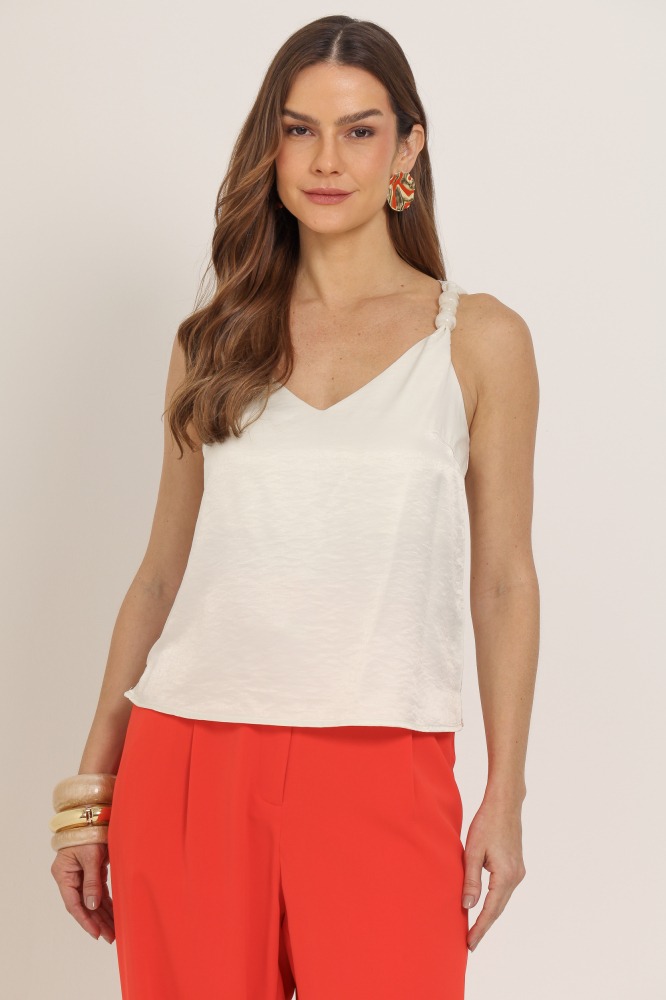 9037113 - Regata Decote V Com Detalhe Na Alça OFF-WHITE 9037113 - Regata Decote V Com Detalhe Na Alça OFF-WHITE