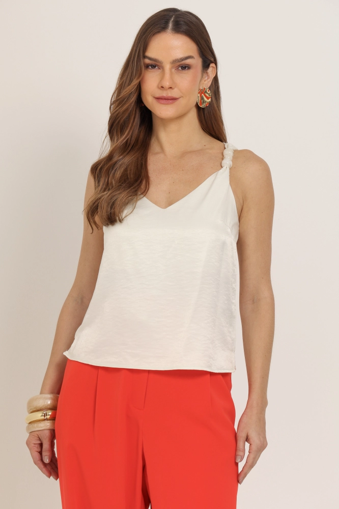 9037113 - Regata Decote V Com Detalhe Na Alça OFF-WHITE